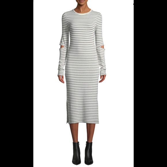 Current Elliott Quince Striped Long Sleeve Dress Ivory Cream 1 - Picture 2 of 4